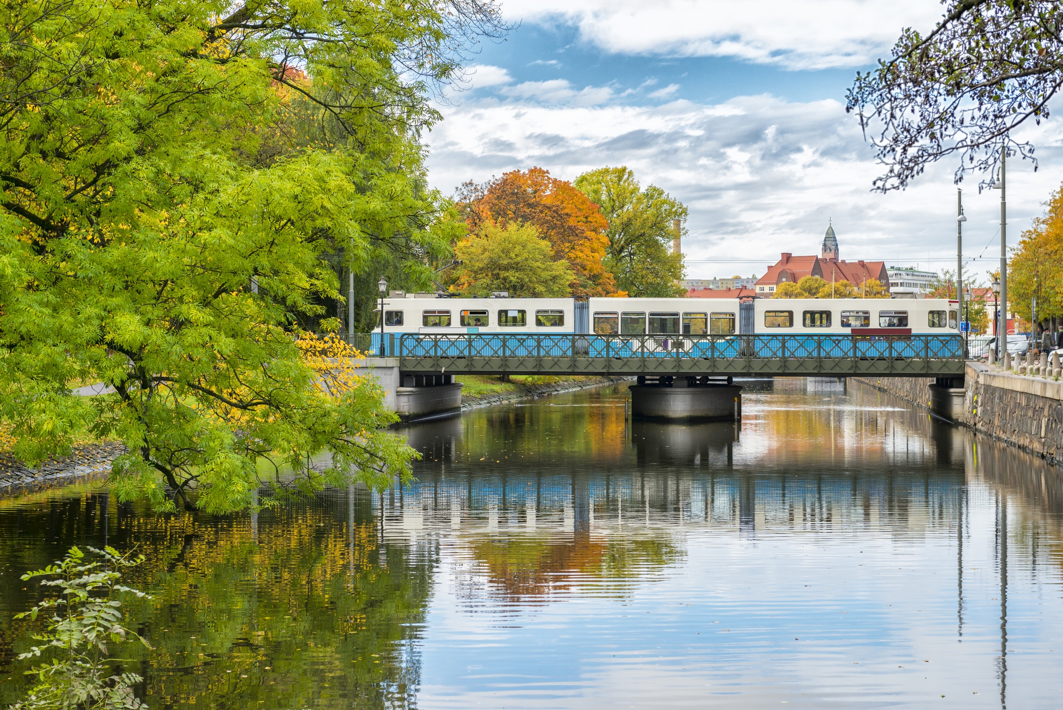 Gothenburg tram on the old bridge